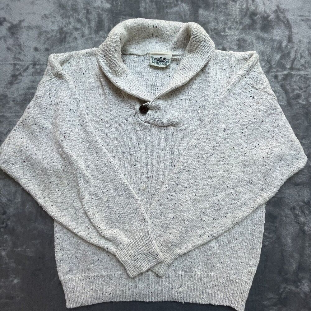 Vintage Northern Reflections Sweater Medium Cream Speckled Button Collar Earthy